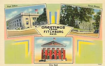 Greetings From Fitchburg Multi View MA Mass Linen VTG P106 • $3.91