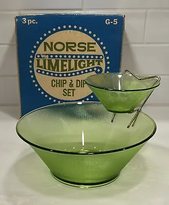 Norse Limelight Chip Dip Set Federal Glass Green Mid-Century Vintage MCM Ribbed • $30