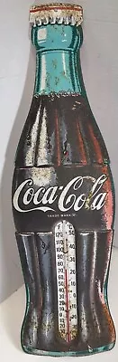 Vintage Coca-Cola Soda Bottle Advertising Metal Sign Thermometer 29.25” X 8.25” • $115