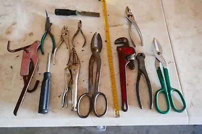 Vintage Lot Of 10 Assorted Hand Tools Pliers Shears Wrench Etc. Lot 24-10 • $19.99