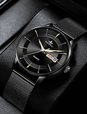 Mens Watch.. Ultra Thin Blue & Black Business Watch With Mesh Strap Quartz UK • £16.50