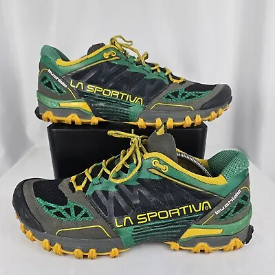 La Sportiva Bushido Mens Sz 12 Shoes Green Yellow Trail Running Hiking Sneakers • $44.99