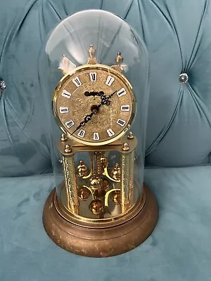 Vintage SCHATZ Germany Brass & Glass Dome 400 Day German Anniversary Shelf Clock • $234.37