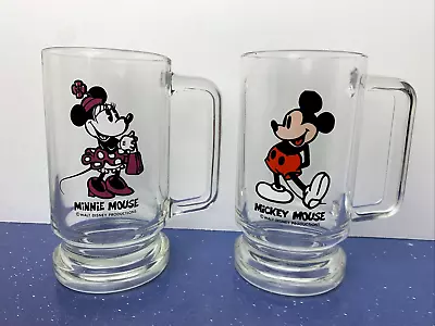 Lot Of 2 Vintage Disney Parks Glass Mugs Mickey And Minnie Mouse 5.5  1980s • $14.99