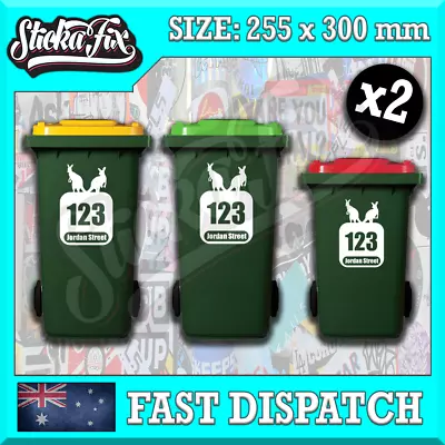 2x Custom Bin Sticker Street Name Number Wheelie Garbage Rubbish Vinyl Decal • $12.90