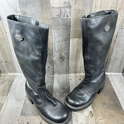 $49.99 • Buy Harley Davidson Women's Black Leather High Long Boots With Heel - Size 6.5 81067