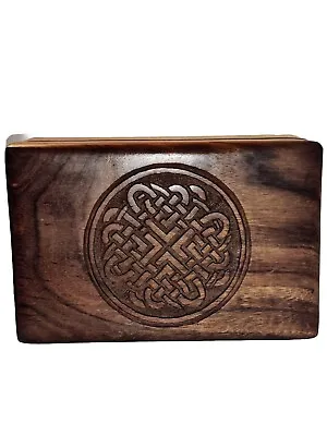 Decorative Celtic Knot Brown Wooden Box W/ Metal Hinges 6  X 4  X 2.25  • $20