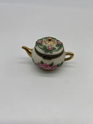 Vintage Ceramic Teapot W/spoon Inside  Trinket Box  Vitorian Style 1 1/2  X 3  • $18