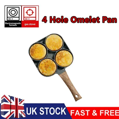 4 Holes Omelet Frying Pan Pot Thickened Nonstick Egg Pancake Steak Cooking Pan • £9.49