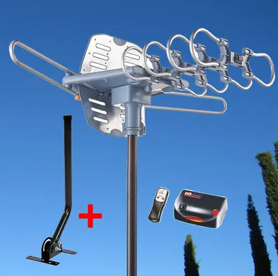 Used 150 Miles Outdoor Tv Hdtv Antenna Motorized Amplified W/ Mounting Pole • $39.99