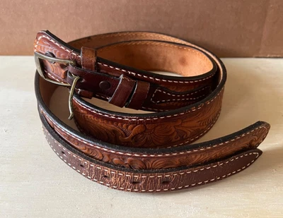 $35 • Buy Vtg Tony Lama Ranger Belt Brown Tooled Leather Western Men's 48 Cowboy