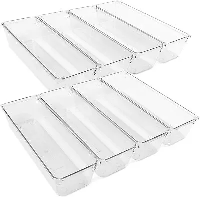 $18.04 • Buy 8Pcs Clear Plastic Drawer Organizers Storage Tray For Utensil Silverware Kitchen