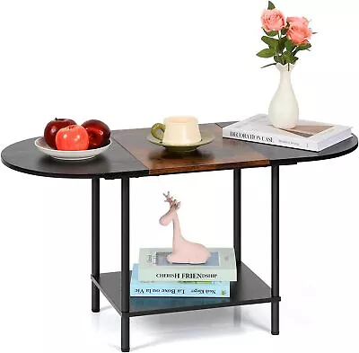 2-Tier Small Coffee Tables Oval Center Table  With Storage Shelf For Living Room • $29.99