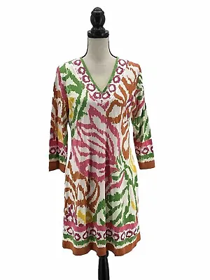 Barbara Gerwit Womens Knit Dress Multicolor Large V Neck Long Sleeves Floral • $25.49