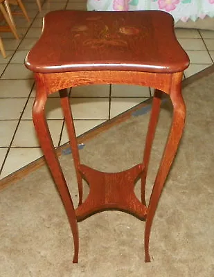 Quarter Sawn Oak Plant Stand Hand Painted Top  (PS-138) • $499