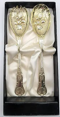 Sheffield England Repousse Berry Serving Spoon Set Gold Washed Bowls EPNS A-1 • $29.99