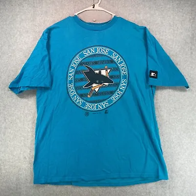 Vintage Starter San Jose Sharks Shirt Adult XL Blue Graphic Single Stitch USA T • $24.99