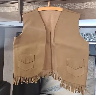 Handmade Native American Simple Leather Vest With Pockets And Fringes  • $35.99