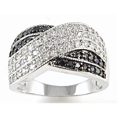 Criss Cross Black White Micro Pave CZ Ring Cubic Zirconia Wide Sterling Silver • $59.99