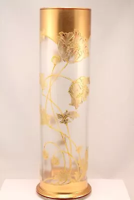 Art Nouveau Mont Joye Legras Gold Poppy Flowers Glass Vase 15  • $545