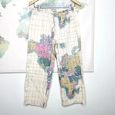 VTG Exclusively For Signals Pants Medium PJ Lounge Cropped Map Print Lightweight • $33.99