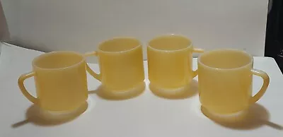 Vtg MCM Set Of 4 Federal Glass Sunshine Yellow Milk Glass D Handle Coffee Cups  • $22