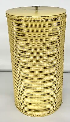 Laundry Hamper Wicker Basket VTG Mid Century Mod Yellow Cylinder Lid Boho • $45