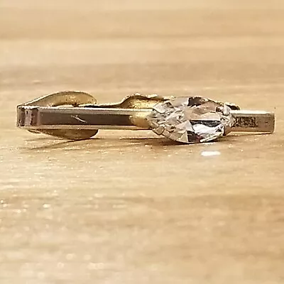 Vintage Mens Tie Clip Clasp With Large Clear Colorless CZ Stone Gold Tone • $4.45