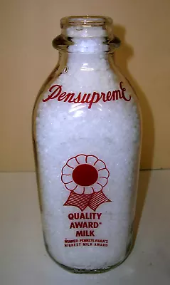 Milk Bottle Quart  Pensupreme Dairy Vintage Lancaster/York PA Red Pyro Ribbon 9  • $11.95
