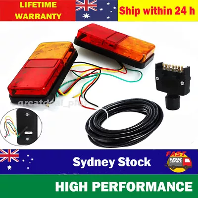 2X LED Trailer Tail Light Kit With Plug 8m 5 Core Wire Caravan Ute 7 Pin Flat AU • $38.99