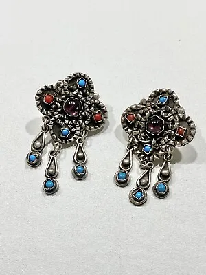 Vtg Sterling Silver Turquoise Matilde Poulat Matl Style Earrings Mexico 925 • $102