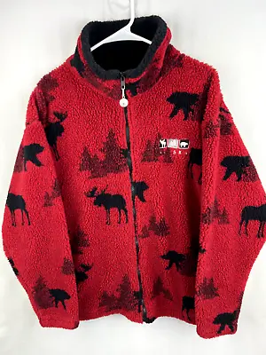 Arctic Image Jacket Women's Large Alaska Moose Bear AOP Sherpa Fleece Full Zip • $32.99