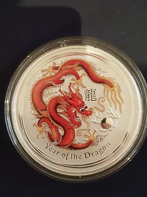 1 Kilo  2012  Perth Mint  Lunar Dragon ColouredSilver Coin  In Capsule. • $1999