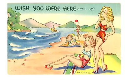 Vintage Postcard Humor  Wish You Were Here Women On The Beach Comic Cartoon • $3.99