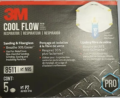 N95 P2 Rated Respirator Particulate Disposable Mask 3M 8511 (1 Box Of 5 Mask's ) • $84.95