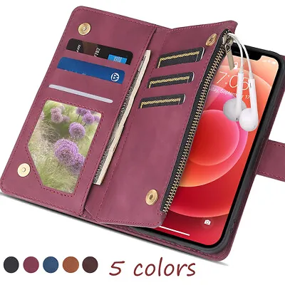 Zip Wallet Case Leather Flip Cover For IPhone 15 Pro 14 Pro Max 13 Pro 12 11 XR • £8.89