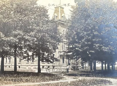 1906 Oak Harbor Ohio RPPC Postcard High School Building Landscaping Education • $27.50