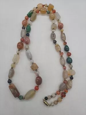 Vintage Beggar Beads Genuine Agate Quartz & More Necklace 36  Long D-54 • $6