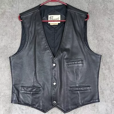 Vintage Bermans Leather Vest Size 44 (Medium) Black Lined Snap Pockets Biker • $24.99