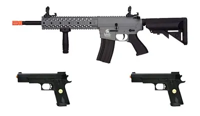 Lancer Tactical Gen 2 LT-12Y-G2 Airsoft BB Gun AEG Rifle Grey W/ 2 Pistols • $189.95