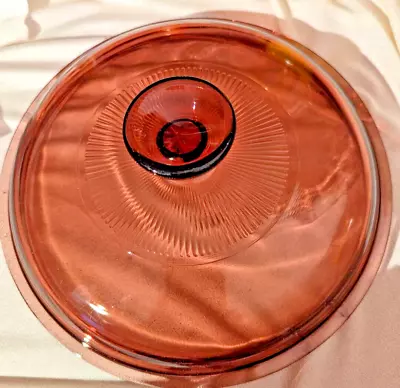 Visions Pyrex V-2.5-C Cranberry Ribbed Lid Only No Chips 8.5 Inches Across • $8