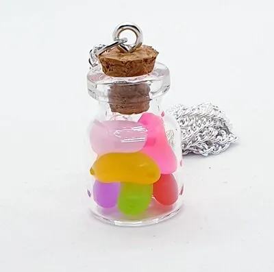 $11.09 • Buy Unique JELLY BEAN CANDY JAR NECKLACE Handmade GLASS Sweets BOTTLE Miniature
