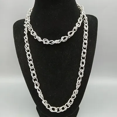 Monet Signed Silver Tone Double Curb Chain Necklace Vintage Estate Stunning 36  • $28.99