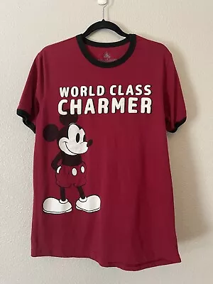 Disney Mickey Mouse World Class Charmer Adult Short Sleeve T Shirt Medium Ringer • $18