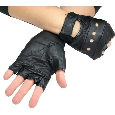 MENS BLACK LEATHER FINGER LESS DRIVING MOTORCYCLE BIKER GLOVES Work Out Exercise • $6.95