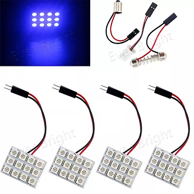 4X Blue T10 BA9S Festoon Dome 12SMD 5050 LED Car Interior Door Map Panel Lights • $10.45