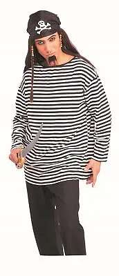 Black And White Striped Long Sleeve Costume Shirt Pirate Clown Prisoner Mime • $19.99