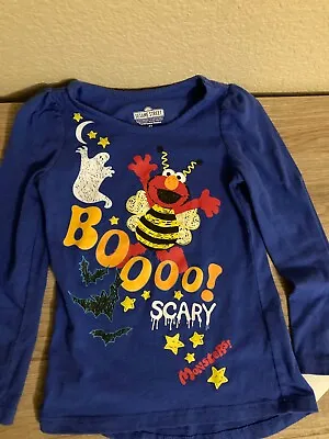 Sesame Street Long Sleeve Elmo Halloween T Shirt 4T Blue Boo! Scary Ghost GUC • $9.99