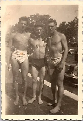 Vintage Photo Three Handsome Young Men In Underwear Embrace For Pic Big Muscular • $29.95