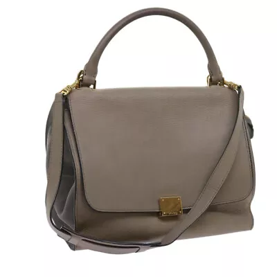 CELINE Trapeze Hand Bag Leather 2way Gray Auth 65125 • $360